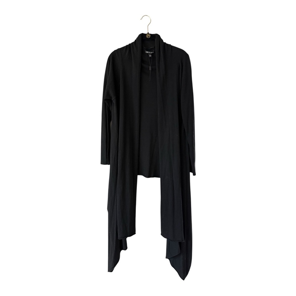 Women’s Black Long Open-Front Draped Cardigan Sweater Size Medium Large Viscose - Picture 5 of 15